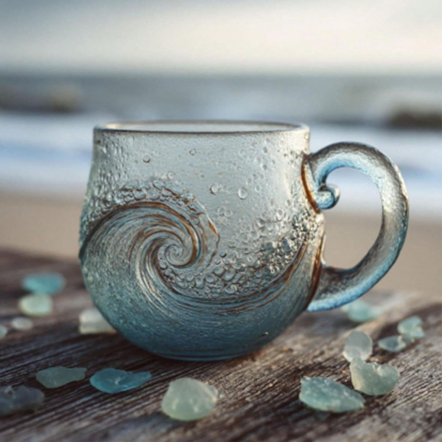 Coffee Tea Or - Sea Glass Wave Mug, Unique Textured