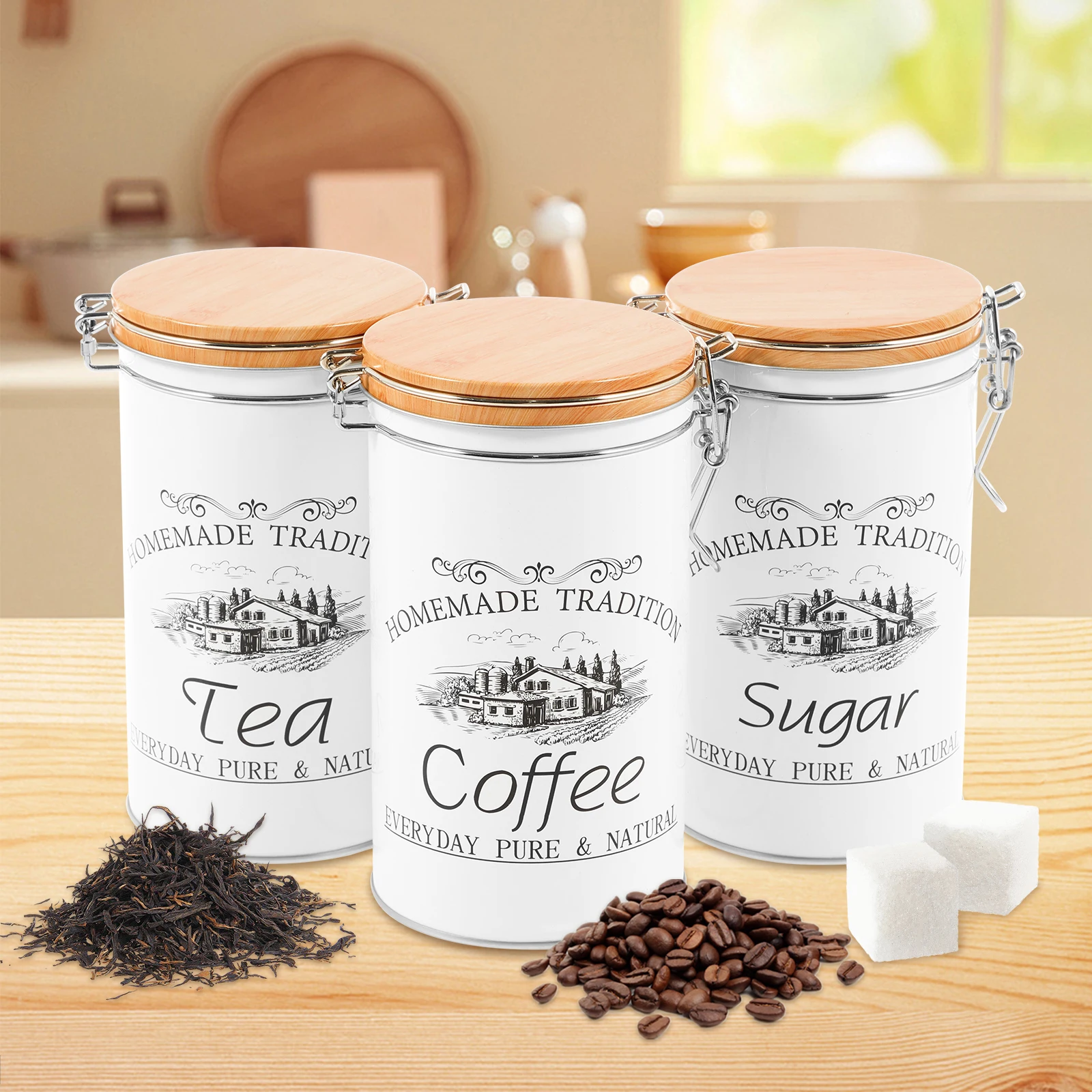 Canister Coffee Sugar Tea - 3Pcs/Set Tea Coffee Sugar Canisters Metal