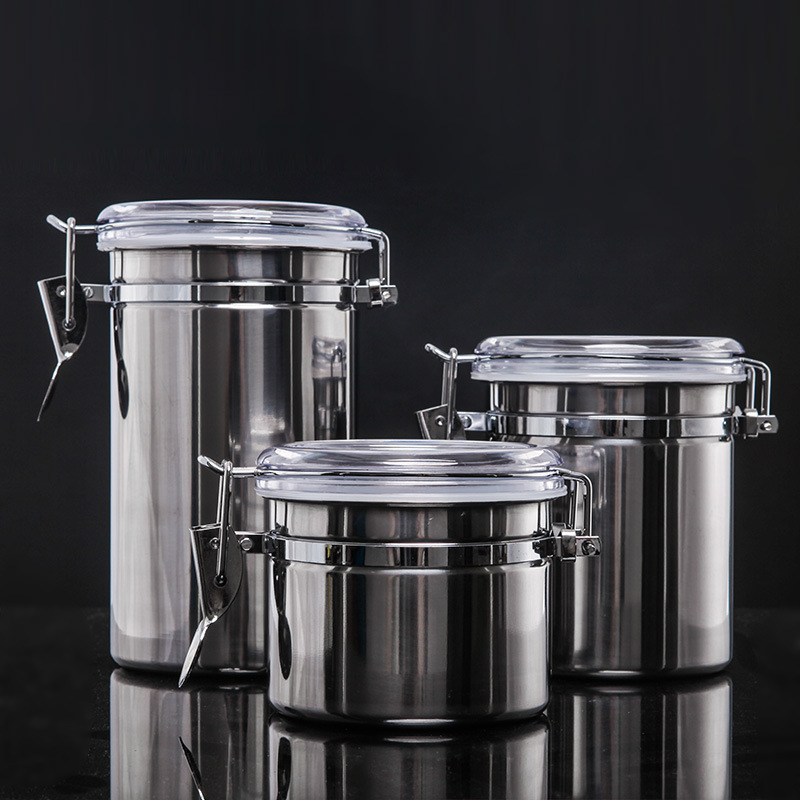 Coffee Tea Jars - Stainless Steel Airtight Canister with Hygrometer