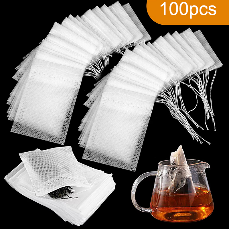Coffee Tea Spices - 100PCS Non-woven Tea Bags Disposable Teabags