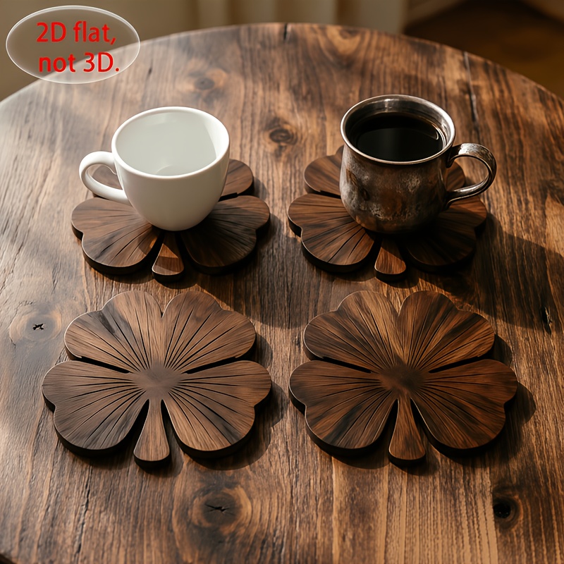 4Pcs 2D Flat Clover Wooden Coa - Coffee Tea Catering review and price