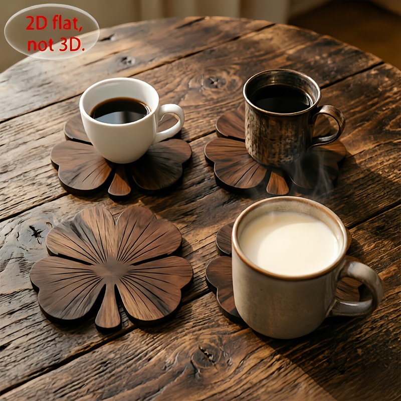 4Pcs 2D Flat Clover Wooden Coa - Coffee Tea Catering review and price