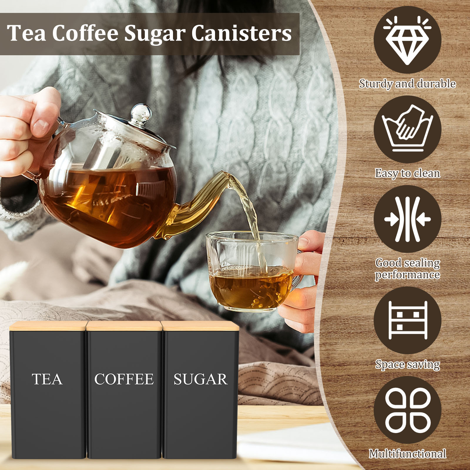 Coffee Bean Storage Jar Metal  - Coffee Tea And Sugar Canisters review and price